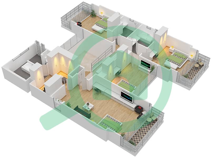 Гольф Плейс - Вилла 5 Cпальни планировка Тип D2 ELEGANT First Floor interactive3D