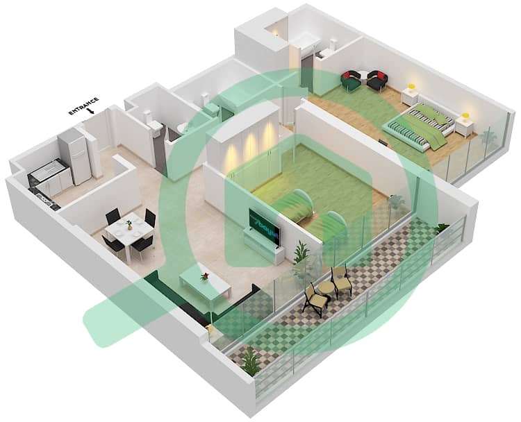 المخططات الطابقية لتصميم الوحدة B08-FLOOR 16-29 شقة 2 غرفة نوم - بيلافيستا Floor 16-29 interactive3D