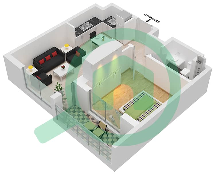 Sobha City - 1 Bedroom Apartment Type/unit A/1 Floor plan Floor 2-28 interactive3D