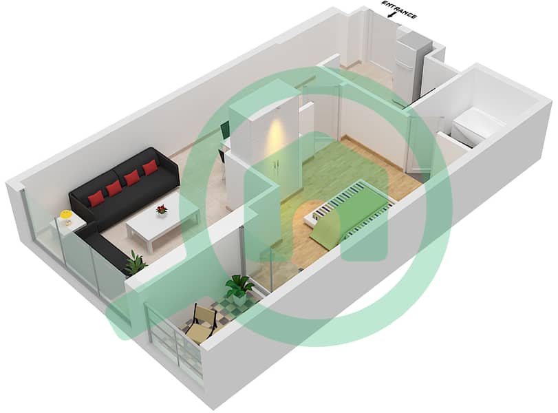 المخططات الطابقية لتصميم الوحدة B09-FLOOR 16-29 شقة 1 غرفة نوم - بيلافيستا Floor 16-29 interactive3D