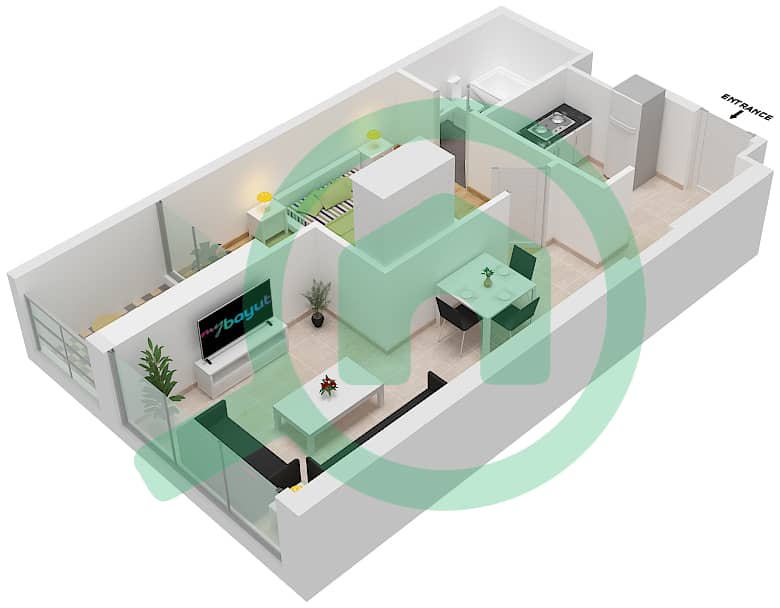 المخططات الطابقية لتصميم الوحدة B10-FLOOR 16-29 شقة 1 غرفة نوم - بيلافيستا Floor 16-29 interactive3D