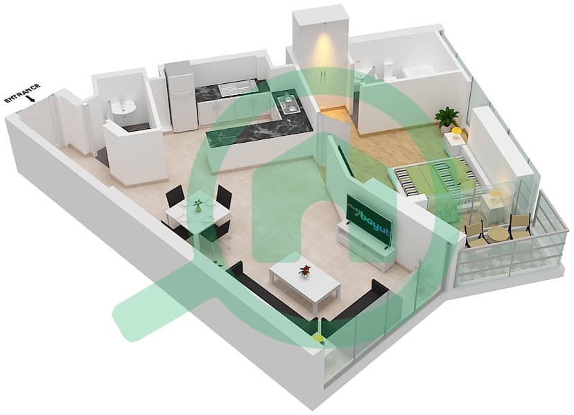 المخططات الطابقية لتصميم الوحدة B11-FLOOR 16-29 شقة 1 غرفة نوم - بيلافيستا Floor 16-29 interactive3D