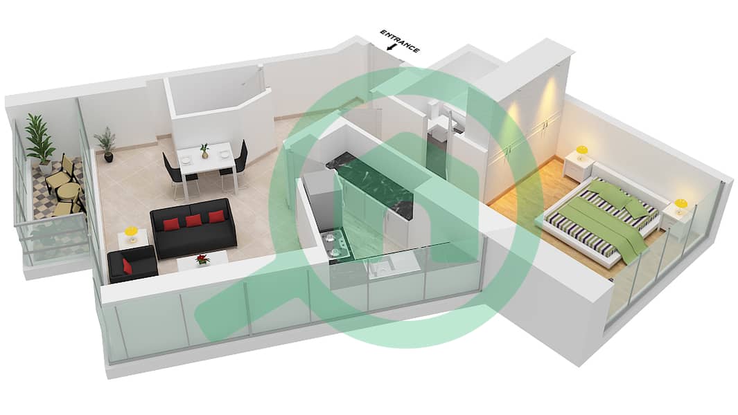 المخططات الطابقية لتصميم الوحدة B12-FLOOR 16-29 شقة 1 غرفة نوم - بيلافيستا Floor 16-29 interactive3D