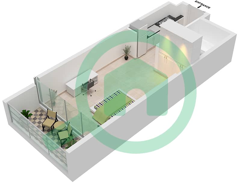 Bellavista - Studio Apartment Unit B14-FLOOR 16-31 Floor plan Floor 16-31 interactive3D
