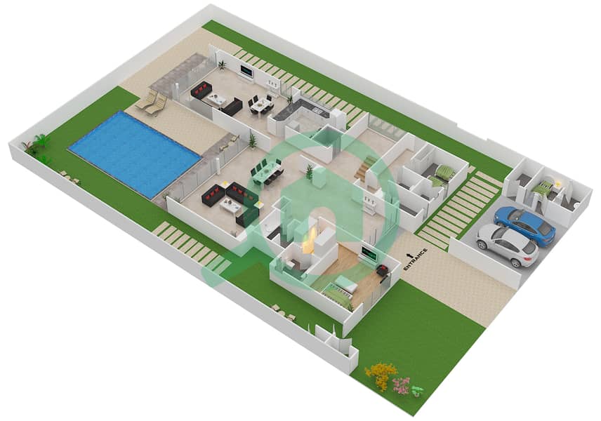 Трамп Эстейтс - Вилла 6 Cпальни планировка Тип VD 2-T Ground Floor interactive3D