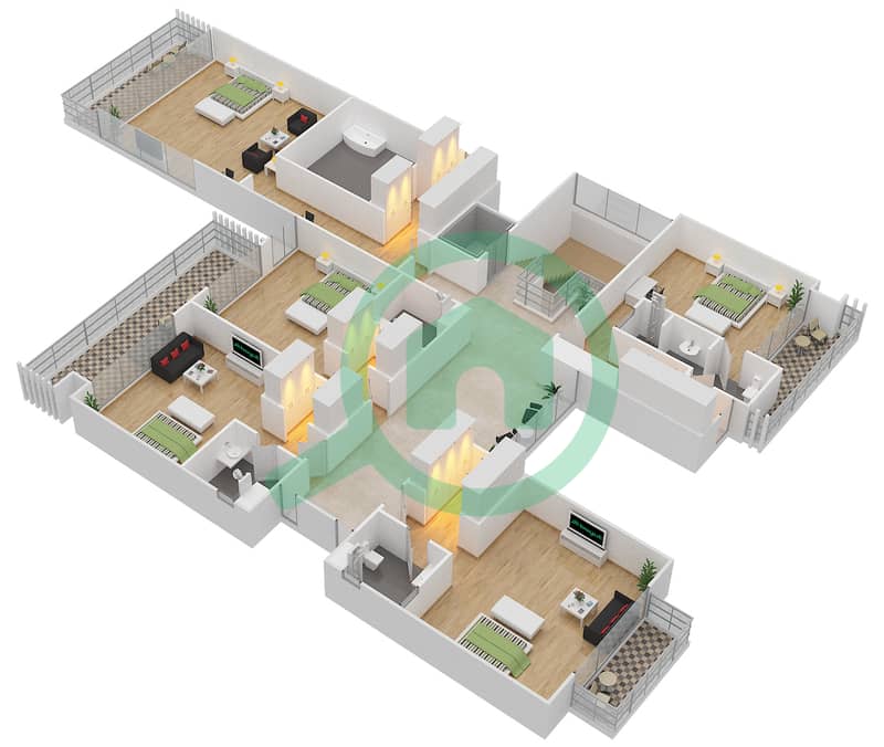Трамп Эстейтс - Вилла 6 Cпальни планировка Тип VD 2-T First Floor interactive3D