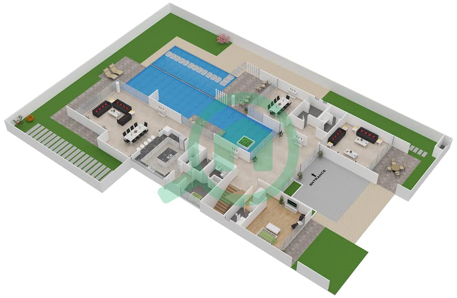 المخططات الطابقية لتصميم النموذج VD 3-T فیلا 7 غرف نوم - ترامب استايت Ground Floor interactive3D