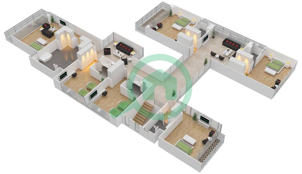 المخططات الطابقية لتصميم النموذج VD 3-T فیلا 7 غرف نوم - ترامب استايت First Floor interactive3D