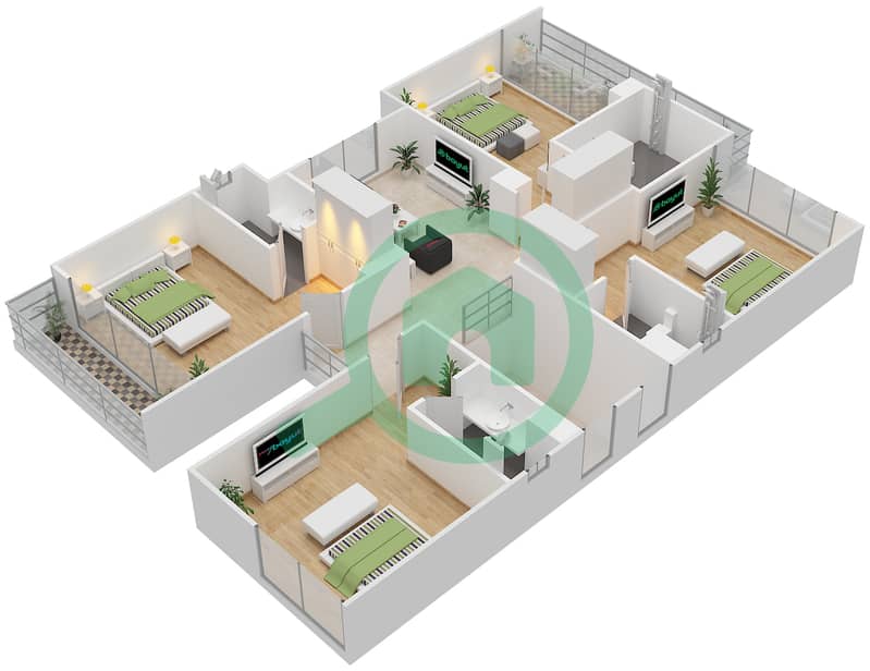 Квинс Медоус - Вилла 5 Cпальни планировка Тип E First Floor interactive3D