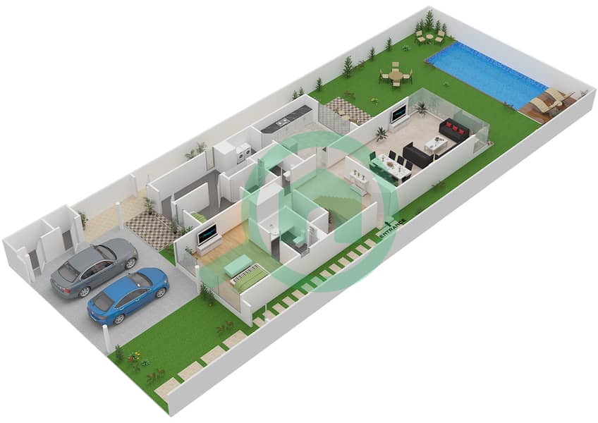 المخططات الطابقية لتصميم النموذج 5 فیلا 5 غرف نوم - كوينز ميدوز Ground Floor interactive3D