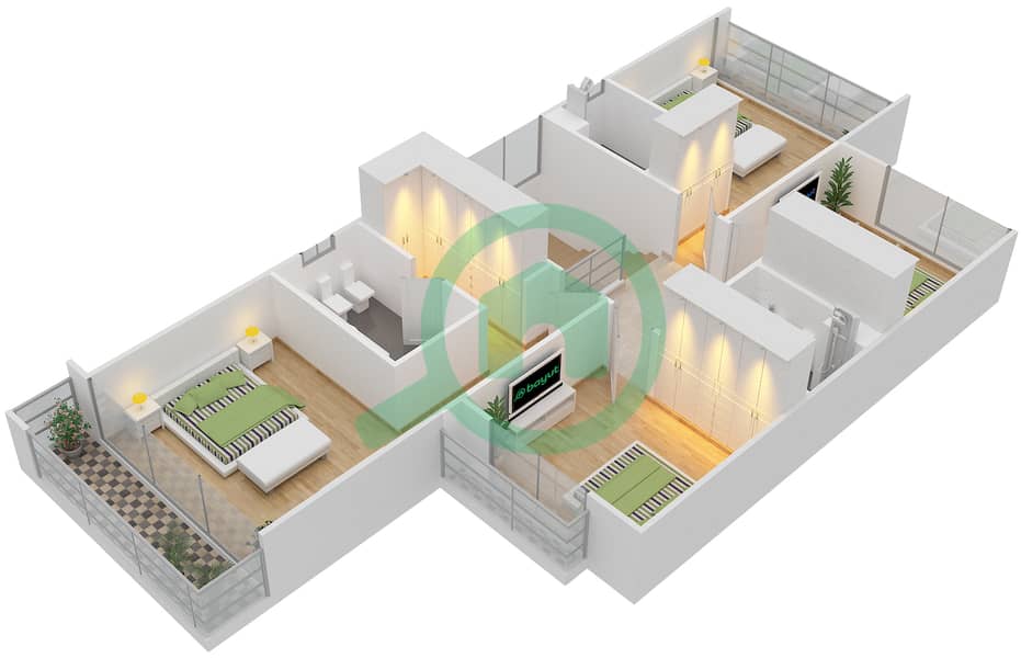 Квинс Медоус - Таунхаус 5 Cпальни планировка Тип TH-D First Floor interactive3D