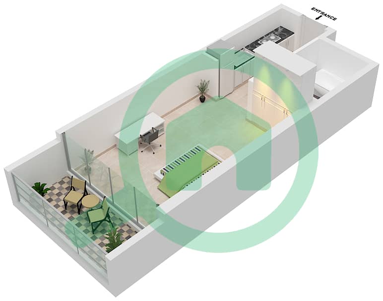 DAMAC Hills - Studio Apartment Unit C05- FLOOR 5-32 Floor plan Floor 5-32 interactive3D