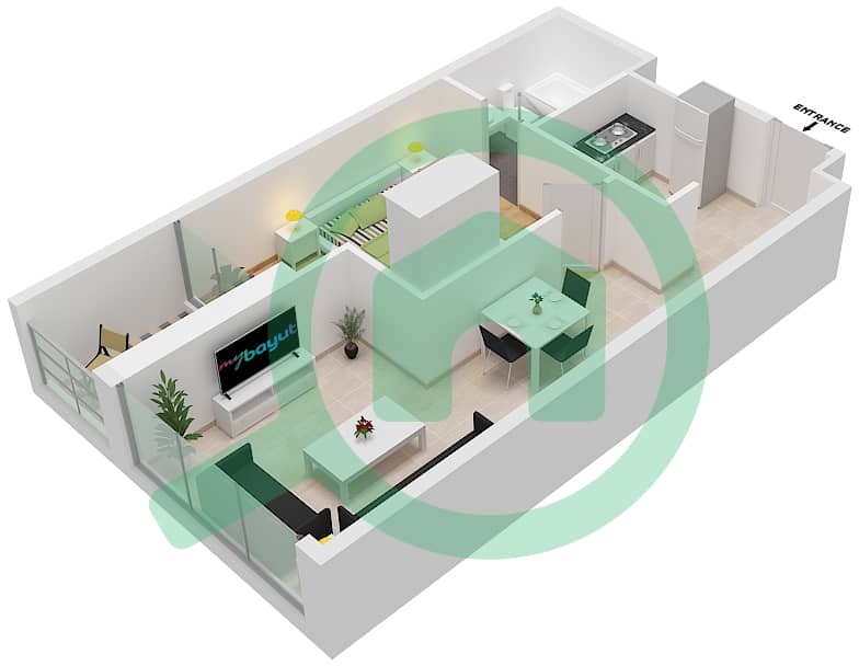 المخططات الطابقية لتصميم الوحدة C12- FLOOR 5-15,31,32 شقة 1 غرفة نوم - بيلافيستا Floor 5-15,31,32 interactive3D