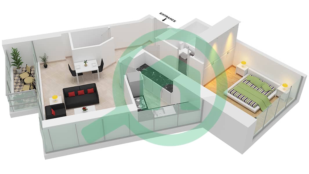المخططات الطابقية لتصميم الوحدة C14- FLOOR 5-15 شقة 1 غرفة نوم - بيلافيستا Floor 5-15 interactive3D