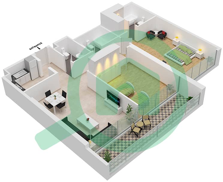 المخططات الطابقية لتصميم الوحدة C08- FLOOR 16-30 شقة 2 غرفة نوم - بيلافيستا Floor 16-30 interactive3D