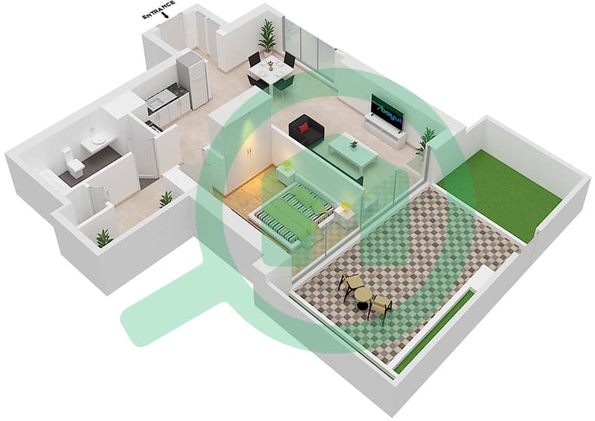 Крик Хоризон - Апартамент 1 Спальня планировка Тип A interactive3D