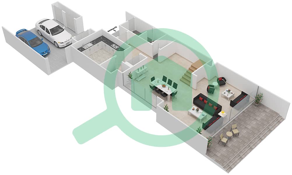 المخططات الطابقية لتصميم النموذج TH-L فیلا 3 غرف نوم - بيكاديلي جرين Ground Floor interactive3D
