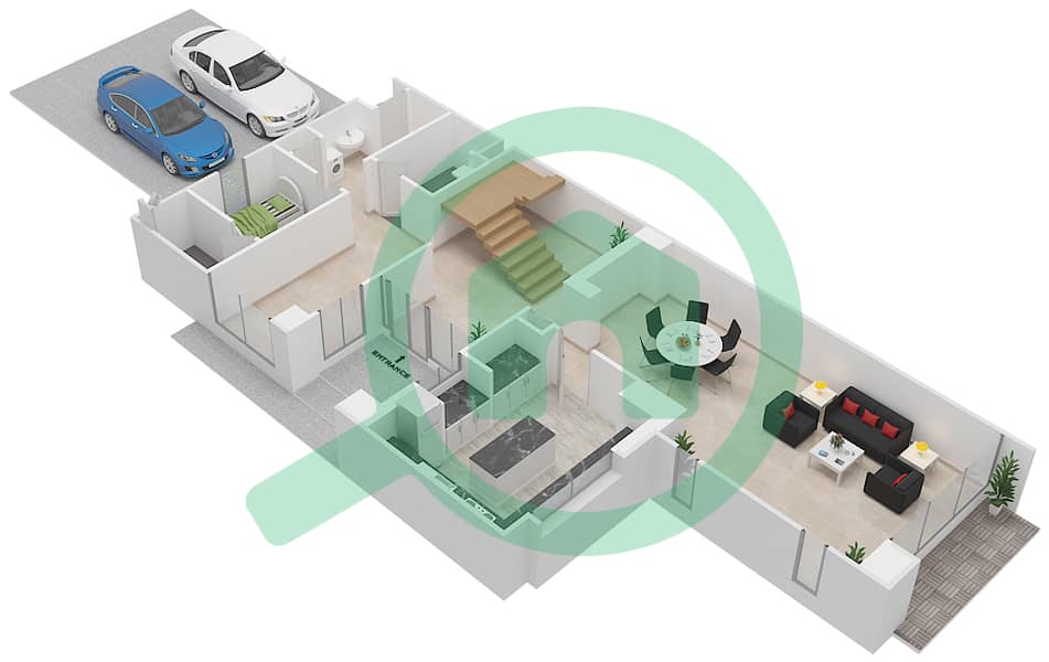 Picadilly Green - 4 Bedroom Villa Type THH-PH Floor plan Ground Floor interactive3D
