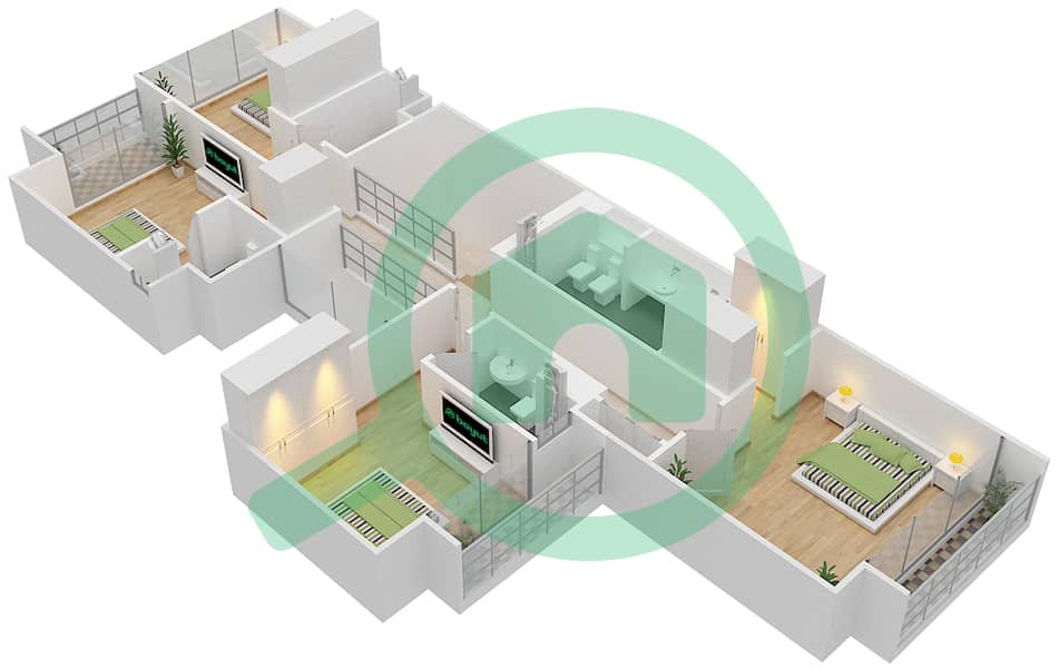 Picadilly Green - 4 Bedroom Villa Type THH-PH Floor plan First Floor interactive3D