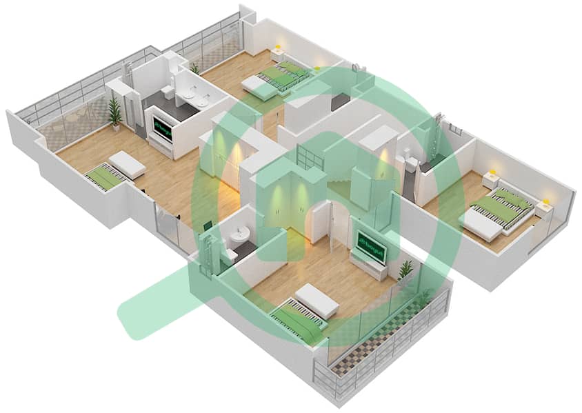 المخططات الطابقية لتصميم النموذج V-3 فیلا 5 غرف نوم - بيكاديلي جرين First Floor interactive3D