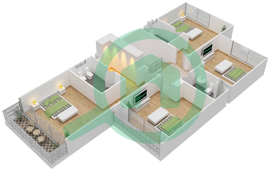 المخططات الطابقية لتصميم النموذج TH-D فیلا 5 غرف نوم - بيكاديلي جرين First Floor interactive3D