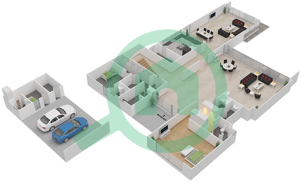 المخططات الطابقية لتصميم النموذج VD-2 فیلا 6 غرف نوم - بيكاديلي جرين Ground Floor interactive3D