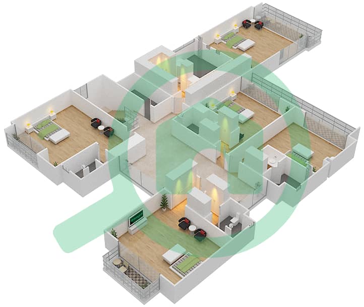 المخططات الطابقية لتصميم النموذج VD-2 فیلا 6 غرف نوم - بيكاديلي جرين First Floor interactive3D