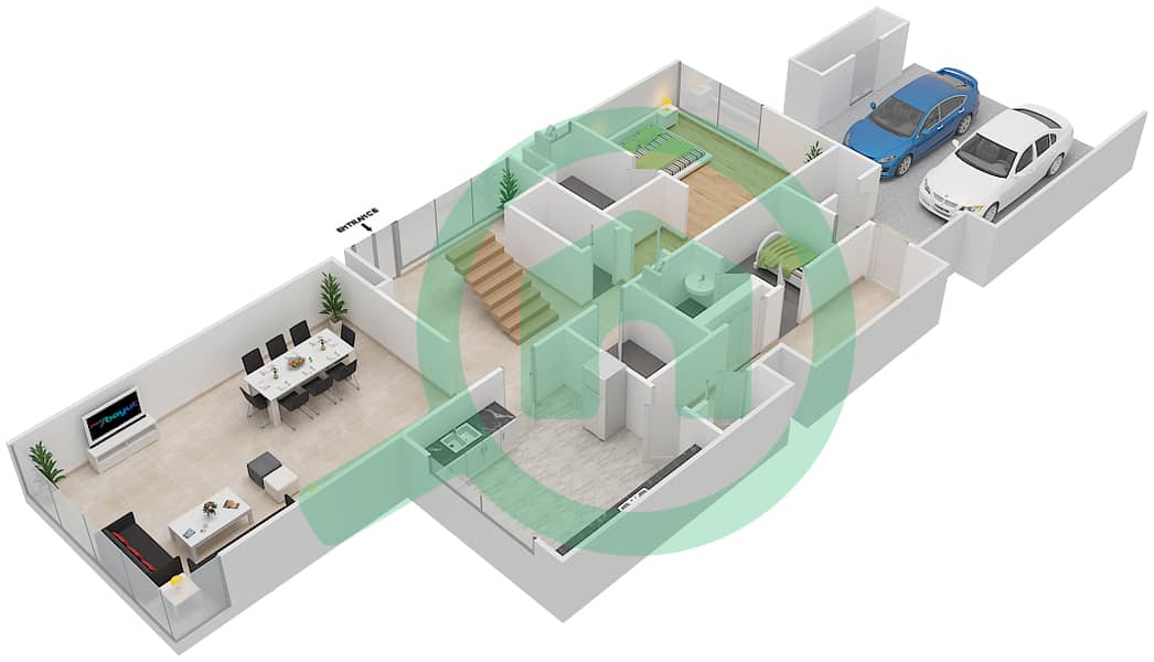 المخططات الطابقية لتصميم النموذج TH-D فیلا 5 غرف نوم - بيكاديلي جرين Ground Floor interactive3D