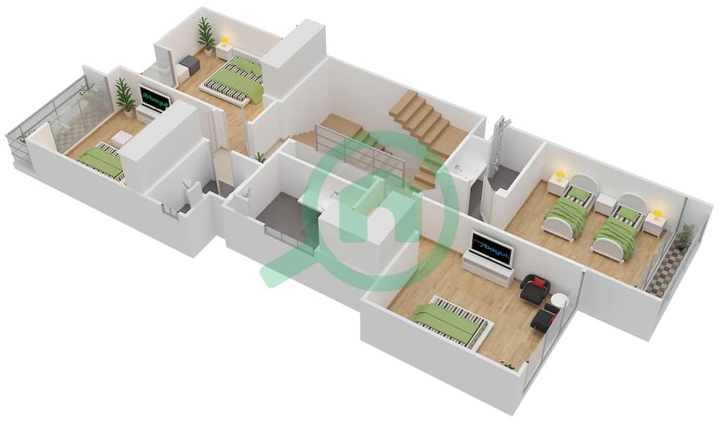 المخططات الطابقية لتصميم النموذج B فیلا 7 غرف نوم - بيلهام First Floor interactive3D