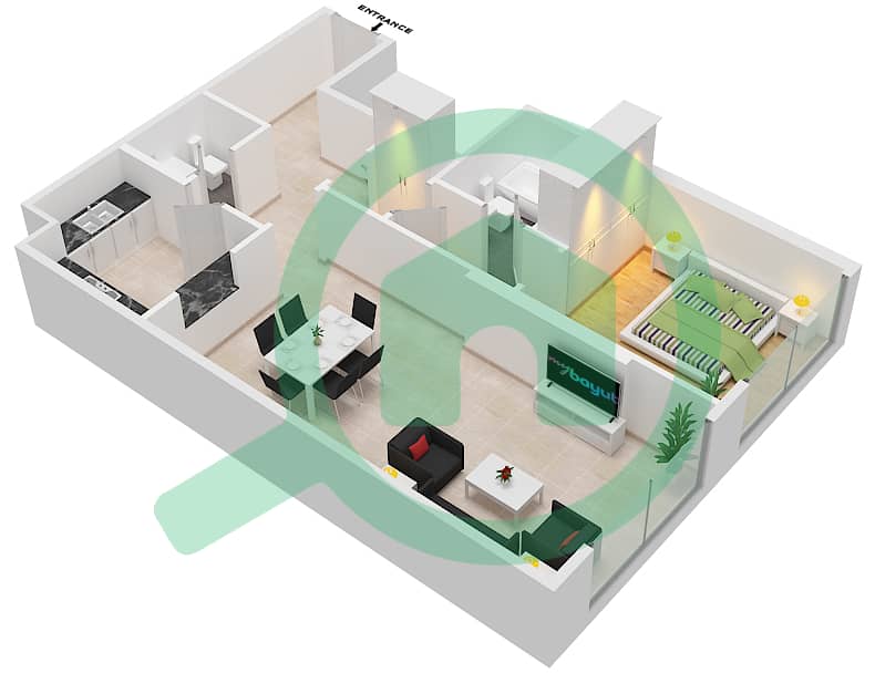 百慕大景观 - 1 卧室公寓类型／单位A1 / 01 FLOOR 1戶型图 Floor 1 interactive3D