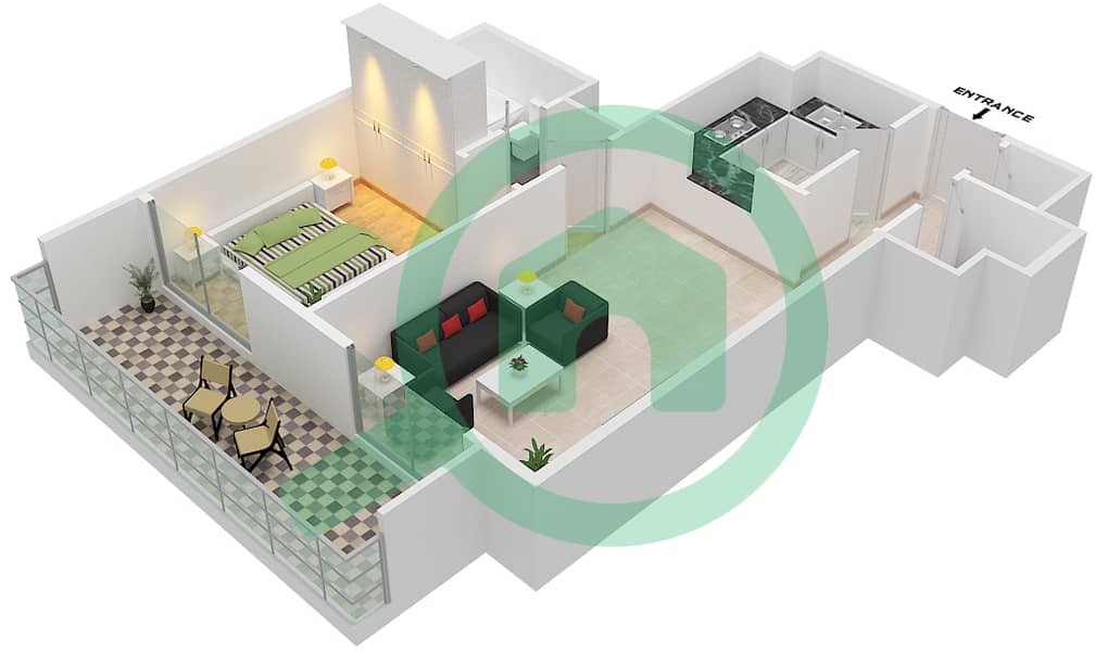 百慕大景观 - 1 卧室公寓类型／单位A3 / 07 FLOOR 1戶型图 Floor 1 interactive3D