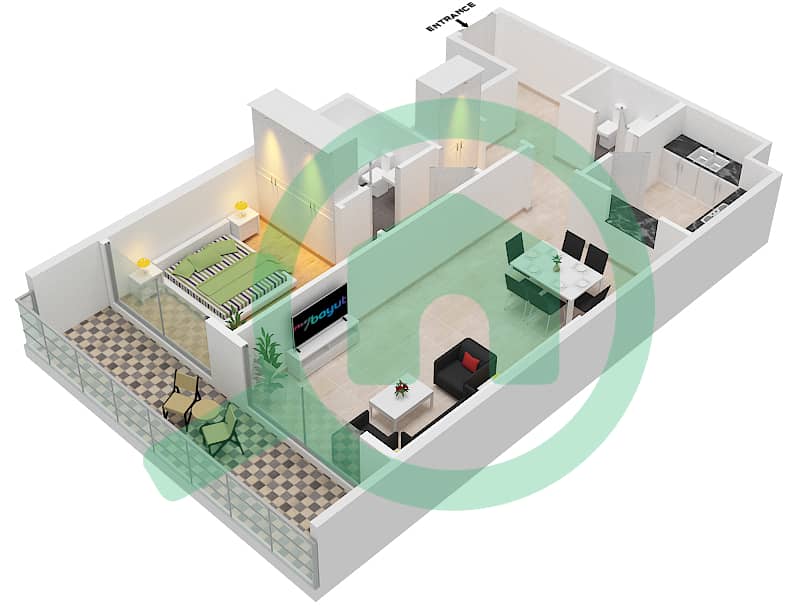 المخططات الطابقية لتصميم النموذج / الوحدة A4 / 08 FLOOR 1 شقة 1 غرفة نوم - برمودا فيوز Floor 1 interactive3D