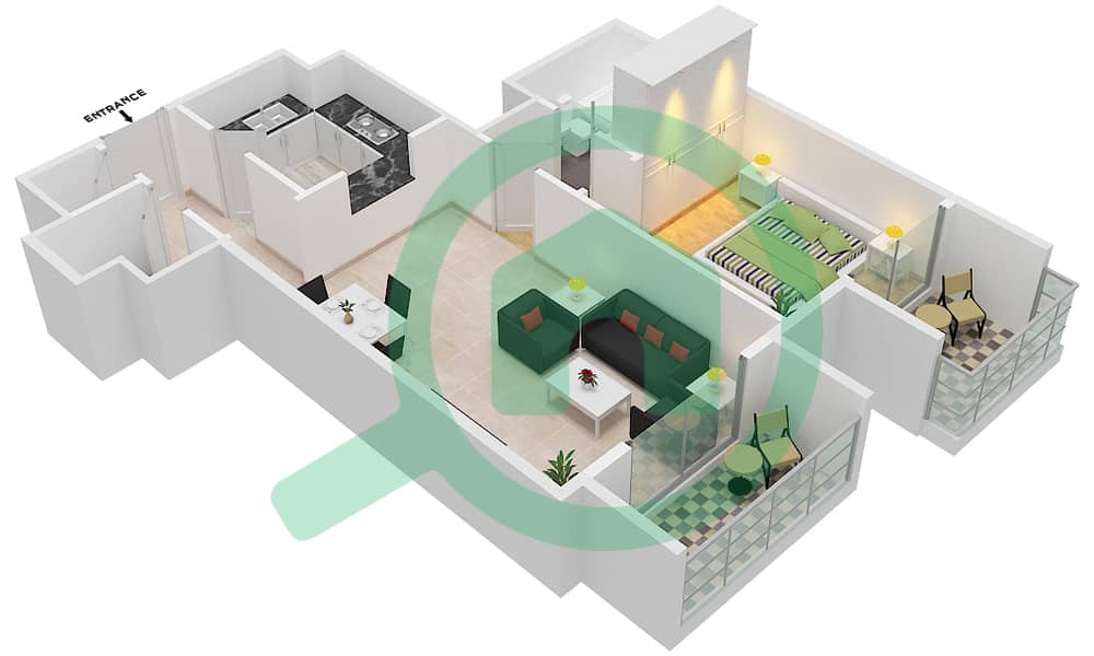 المخططات الطابقية لتصميم النموذج / الوحدة B3 / 10 FLOOR 1,2 شقة 1 غرفة نوم - برمودا فيوز Floor 1,2 interactive3D