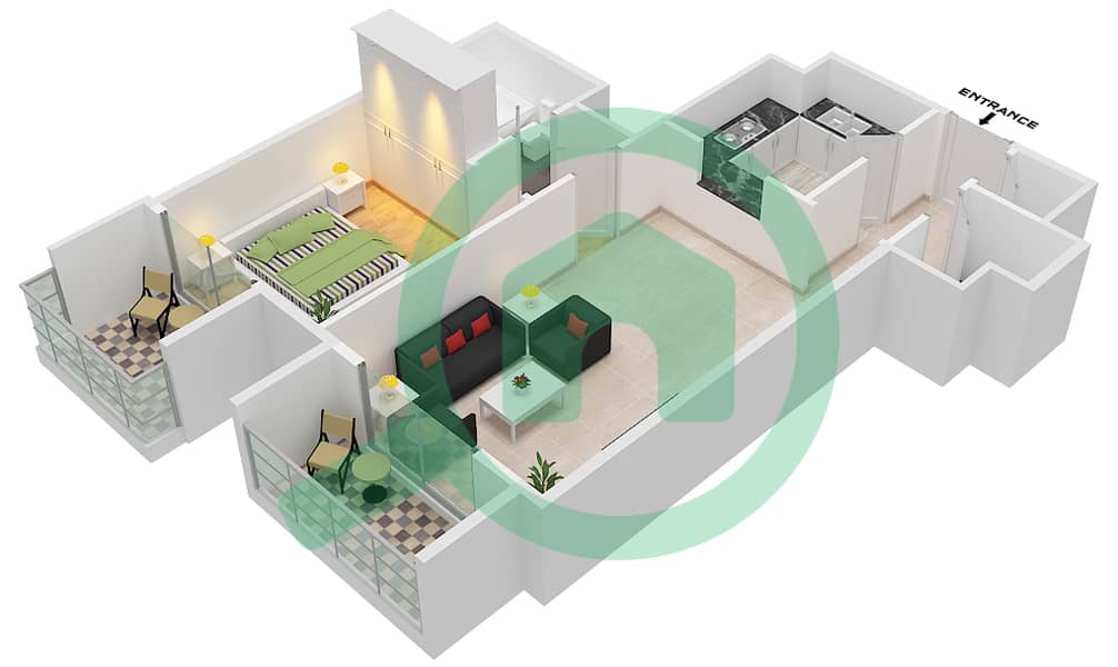 百慕大景观 - 1 卧室公寓类型／单位B2 /15 FLOOR 1,2戶型图 Floor 1,2 interactive3D