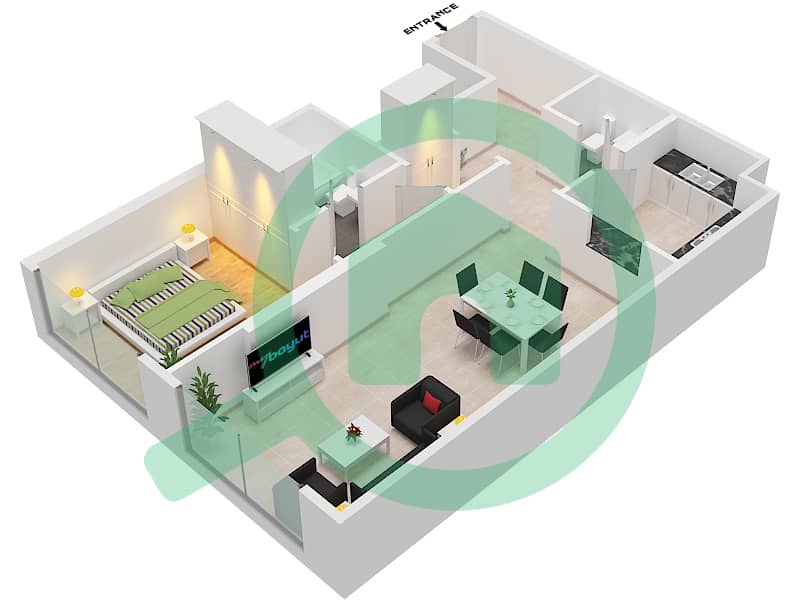 Бермуда Вьюз - Апартамент 1 Спальня планировка Тип/мера B1 / 16 FLOOR 1,2 Floor 1,2 interactive3D