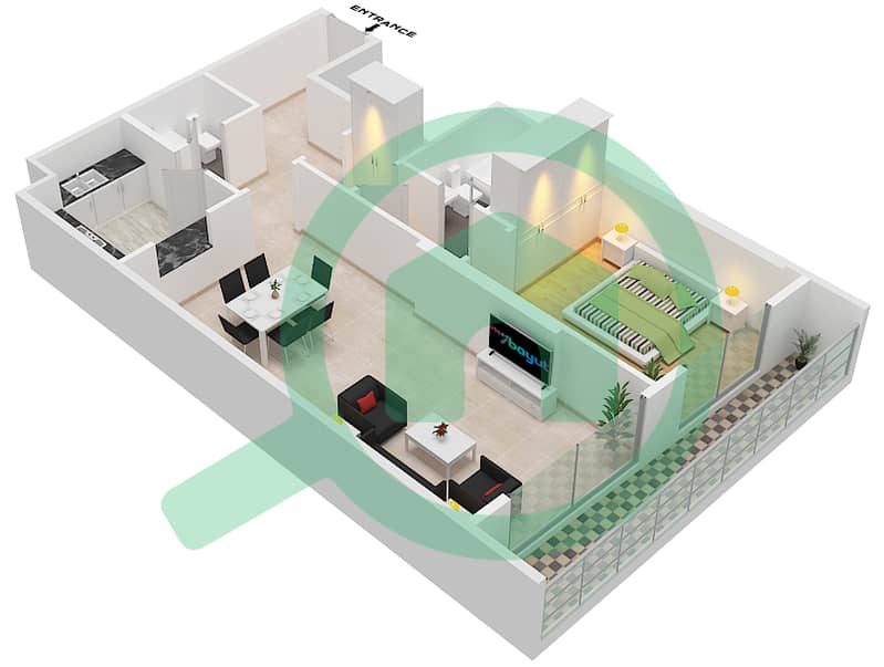 百慕大景观 - 1 卧室公寓类型／单位A1/01 FLOOR 2戶型图 Floor 2 interactive3D