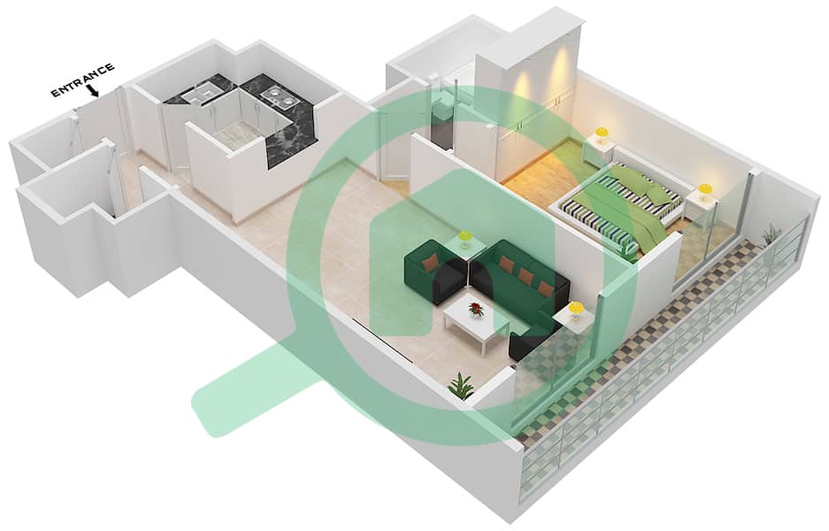 المخططات الطابقية لتصميم النموذج / الوحدة A2 / 02 FLOOR 2 شقة 1 غرفة نوم - برمودا فيوز Floor 2 interactive3D
