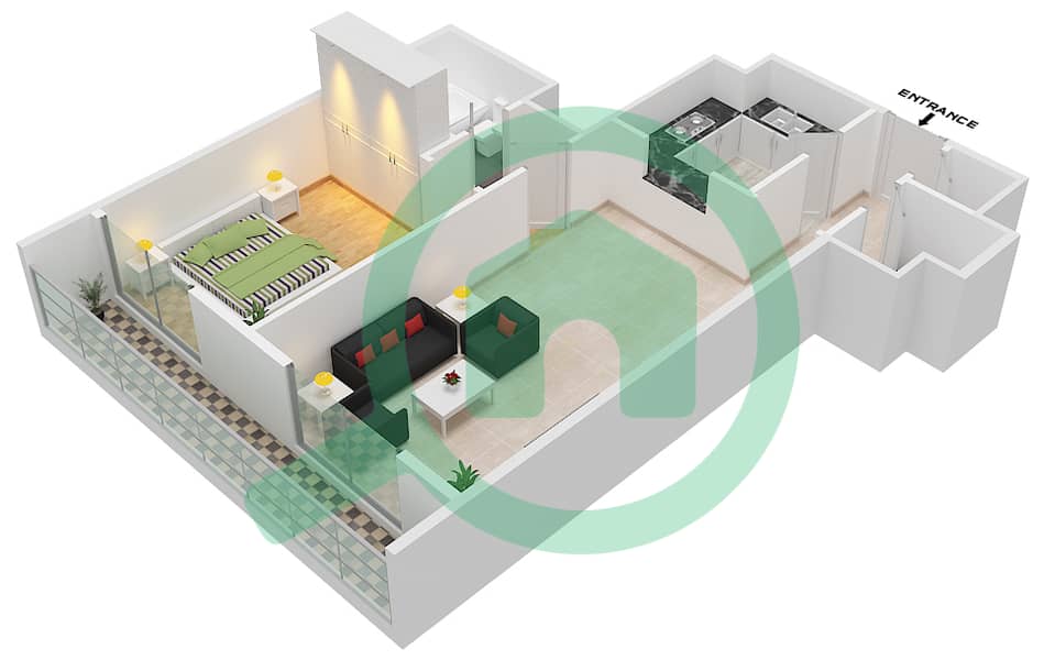 百慕大景观 - 1 卧室公寓类型／单位A3 / 07 FLOOR 2戶型图 Floor 2 interactive3D