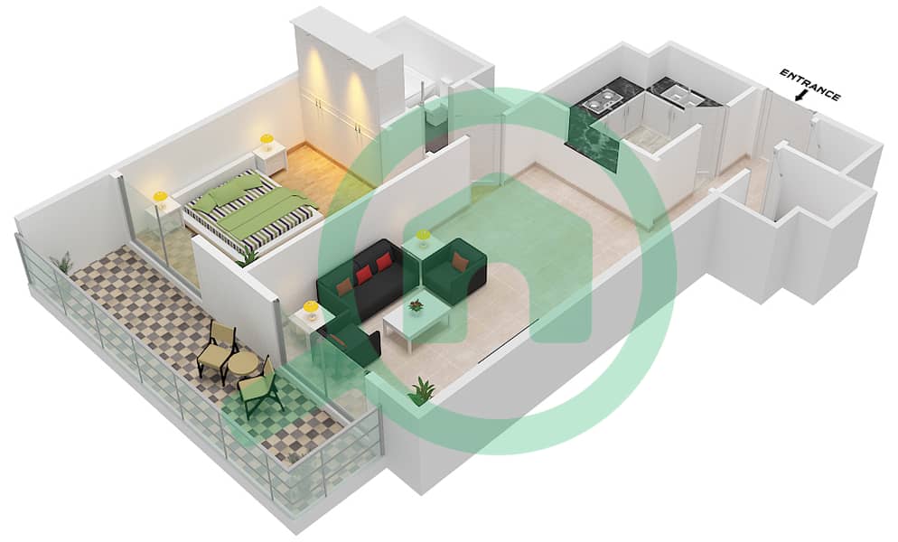 百慕大景观 - 1 卧室公寓类型／单位A3 / 07 FLOOR 3-14戶型图 Floor 3-14 interactive3D