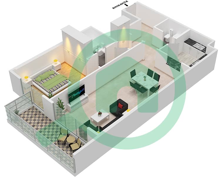 百慕大景观 - 1 卧室公寓类型／单位A4 / 08 FLOOR 3-14戶型图 Floor 3-14 interactive3D