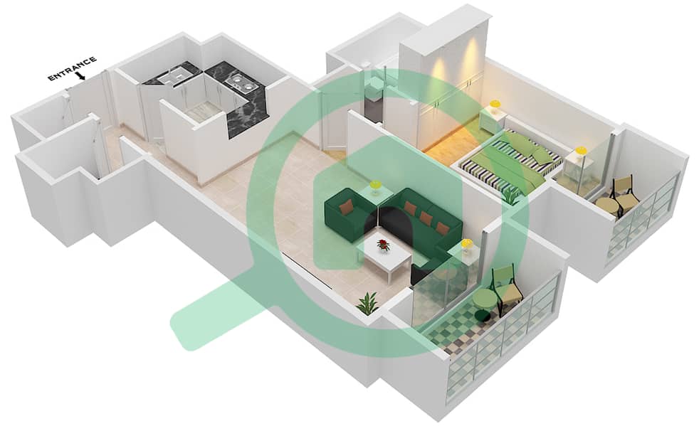المخططات الطابقية لتصميم النموذج / الوحدة B3 / 10 FLOOR 3 شقة 1 غرفة نوم - برمودا فيوز Floor 3 interactive3D