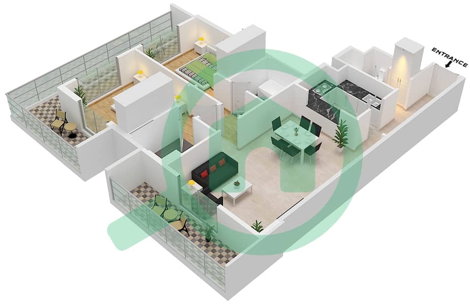 百慕大景观 - 2 卧室公寓类型／单位B2 / 11 FLOOR 3戶型图 Floor 3 interactive3D
