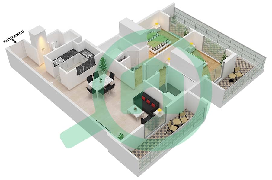المخططات الطابقية لتصميم النموذج / الوحدة B1/14 FLOOR 3 شقة 2 غرفة نوم - برمودا فيوز Floor 3 interactive3D