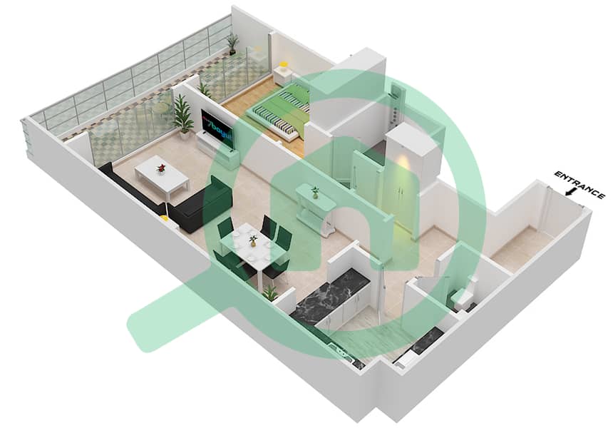 المخططات الطابقية لتصميم النموذج / الوحدة B1 / 16 FLOOR 3-14 شقة 1 غرفة نوم - برمودا فيوز Floor 3-14 interactive3D