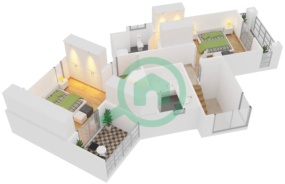 Al Khaleej Village - 2 Bedroom Townhouse Type T2BR-MISC Floor plan First Floor interactive3D