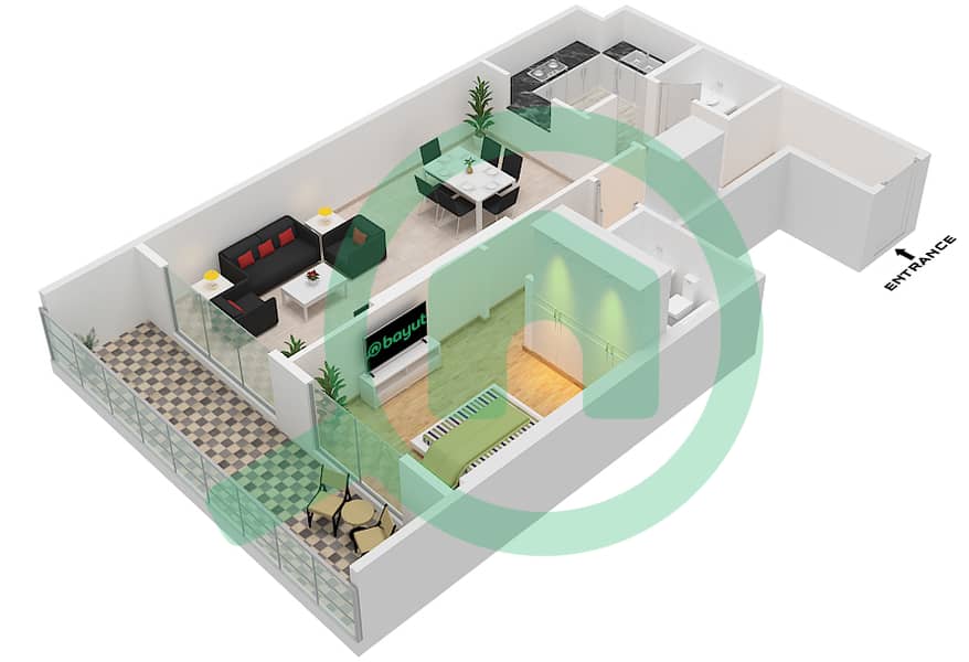 百慕大景观 - 1 卧室公寓类型／单位A1 /01 FLOOR 15戶型图 Floor 51 interactive3D