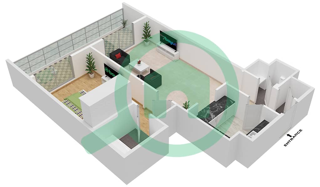 المخططات الطابقية لتصميم النموذج / الوحدة A2 / 02 FLOOR 15 شقة 1 غرفة نوم - برمودا فيوز Floor 15 interactive3D