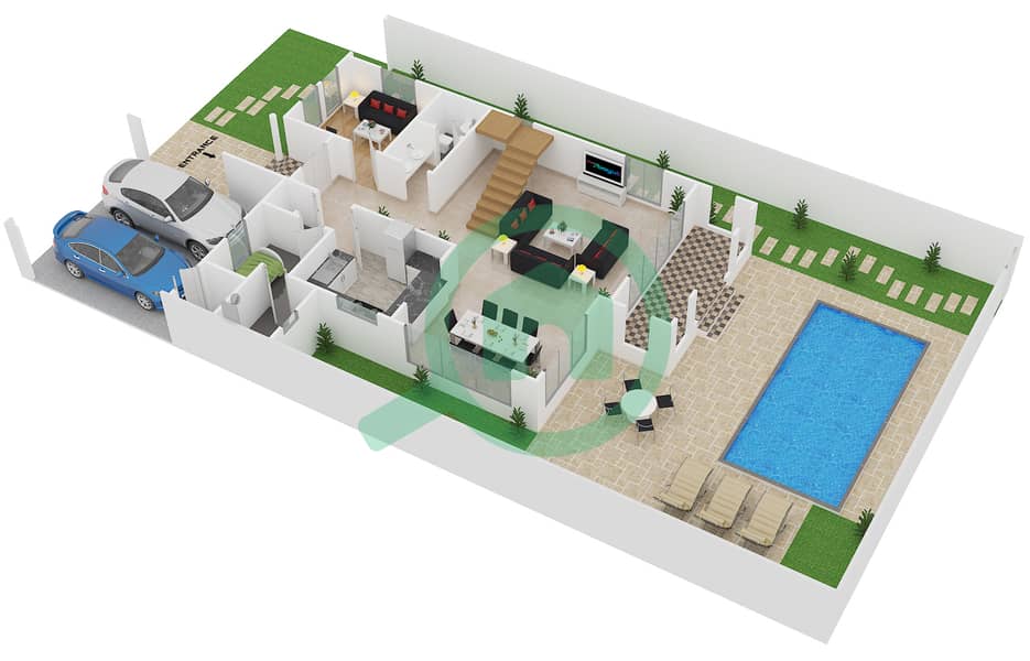 Al Khaleej Village - 3 Bedroom Villa Type C Floor plan interactive3D