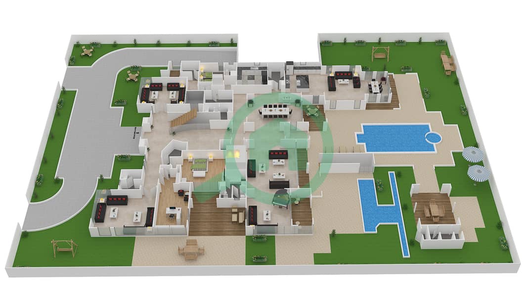 المخططات الطابقية لتصميم النموذج 3 CONTEMPORARY ARABESQUE فیلا 7 غرف نوم - دبي هيلز فيو Ground Floor interactive3D