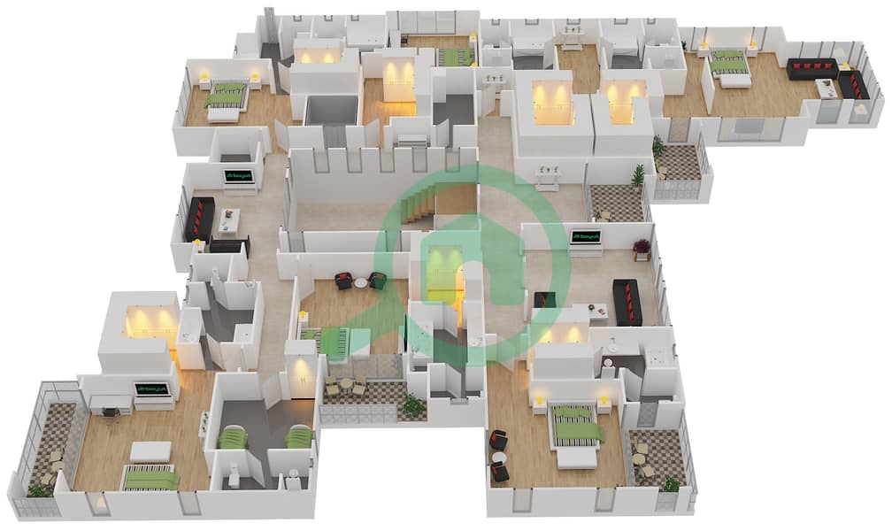 Dubai Hills View - 7 Bedroom Villa Type 3 CONTEMPORARY ARABESQUE Floor plan Upper Floor interactive3D